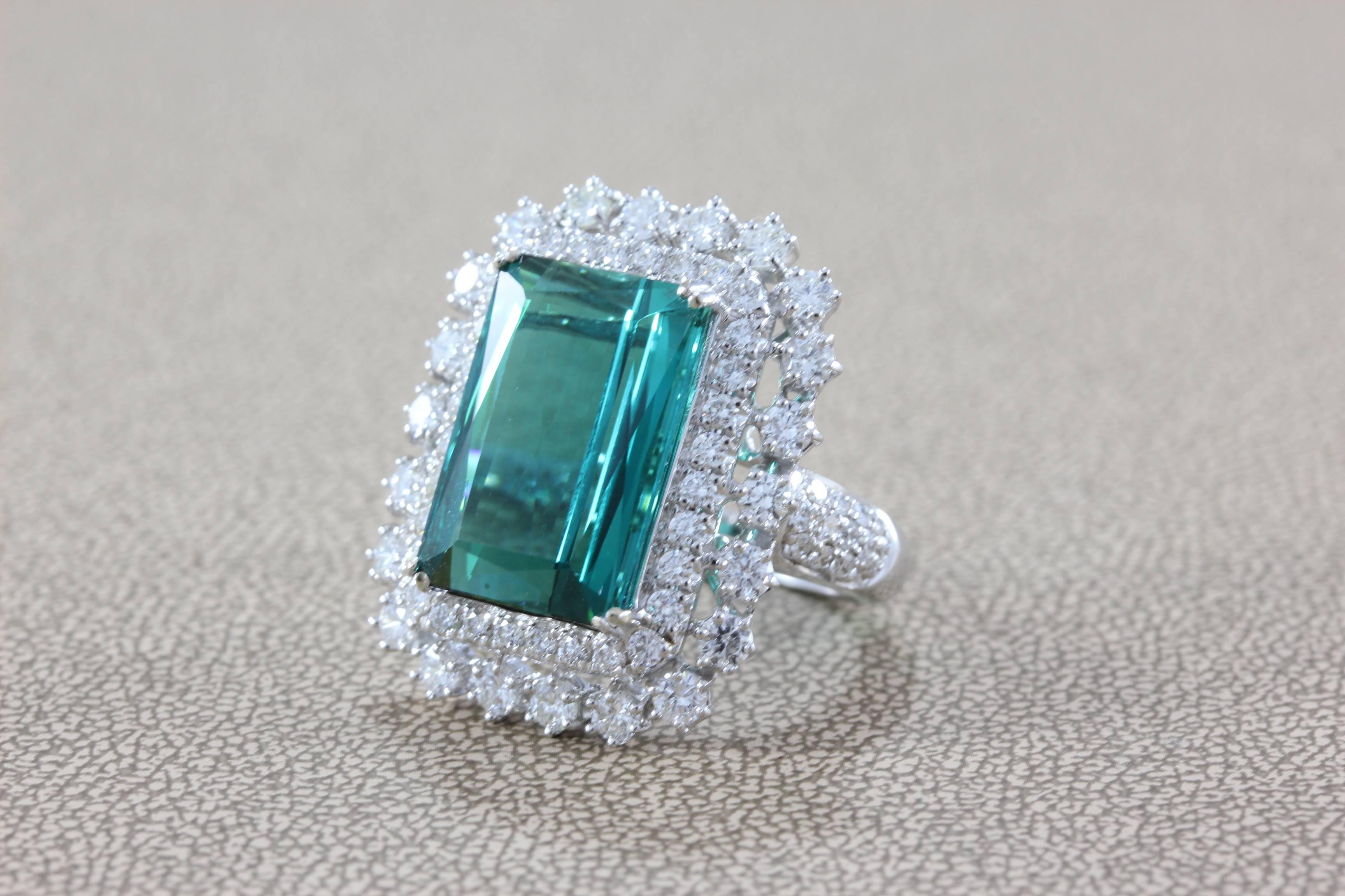GIA Certified Gem Green Blue Tourmaline Diamond Gold Cocktail Ring In New Condition For Sale In Beverly Hills, CA