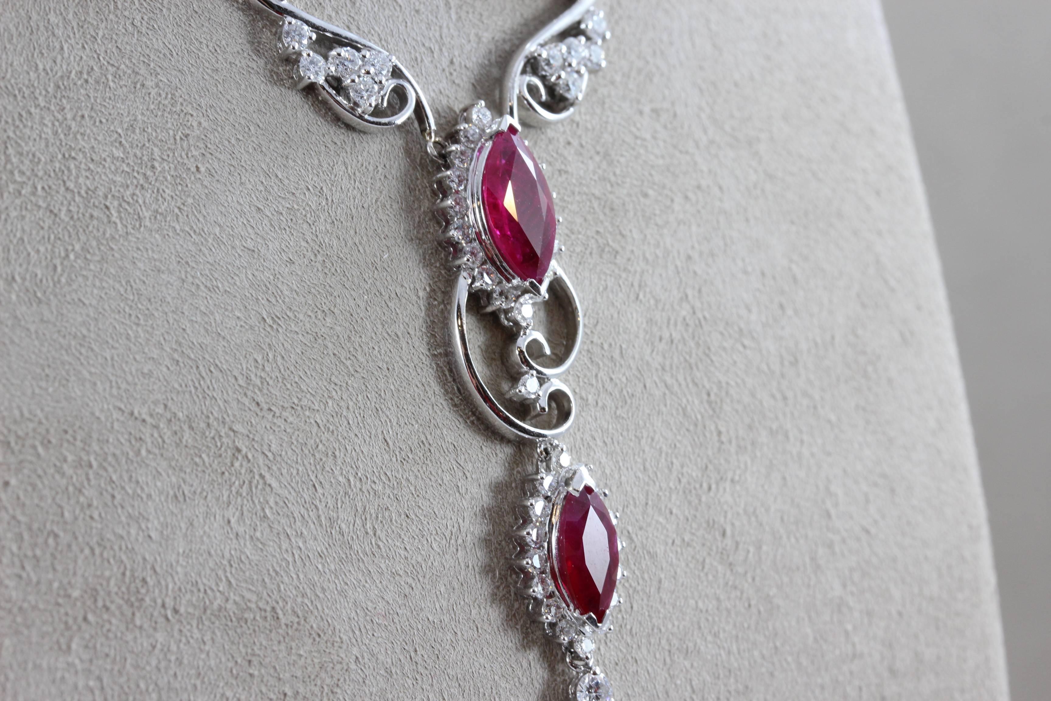 Ruby Diamond Gold Drop Necklace In New Condition For Sale In Beverly Hills, CA