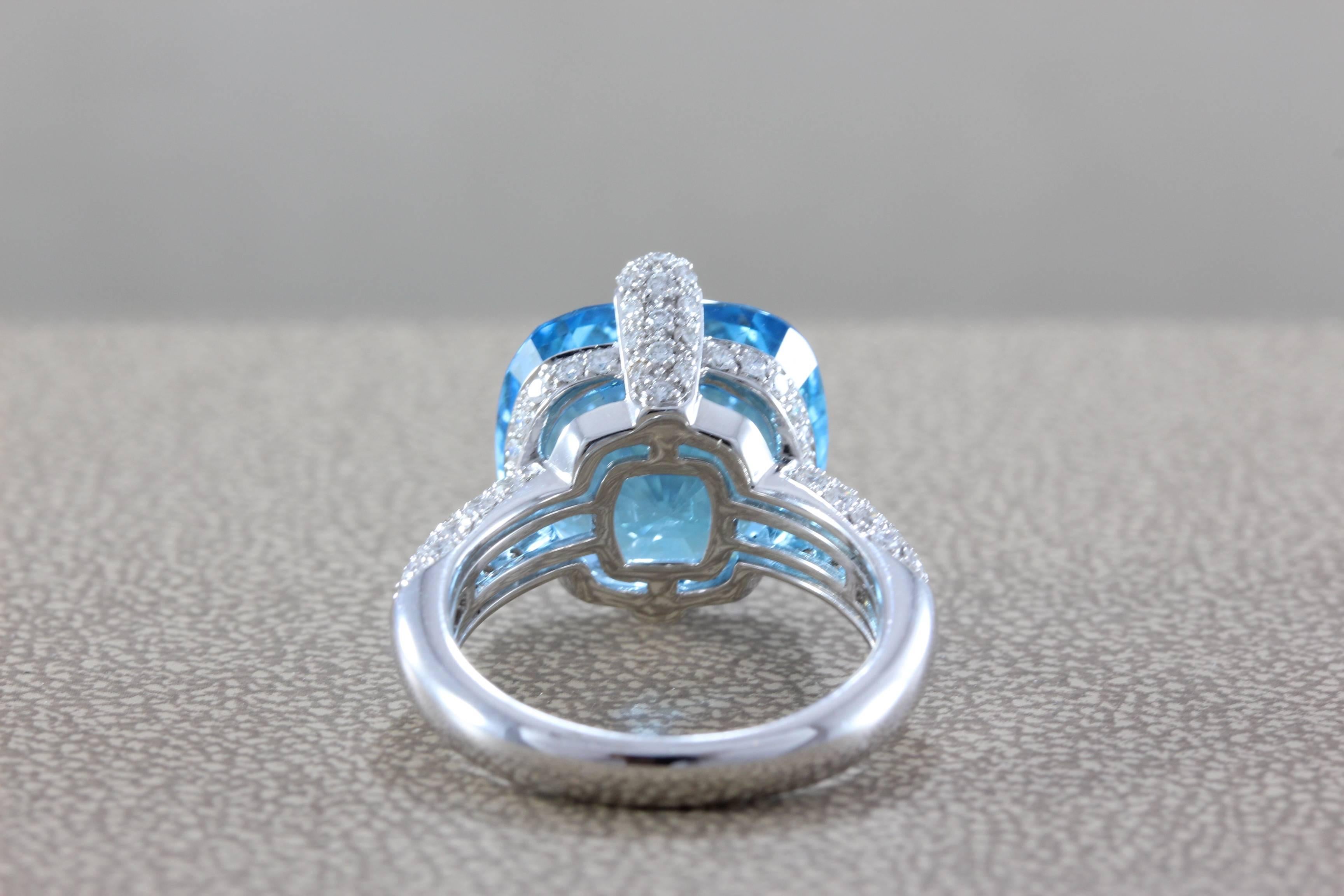 Blue Topaz Diamond Gold Cocktail Ring In New Condition In Beverly Hills, CA