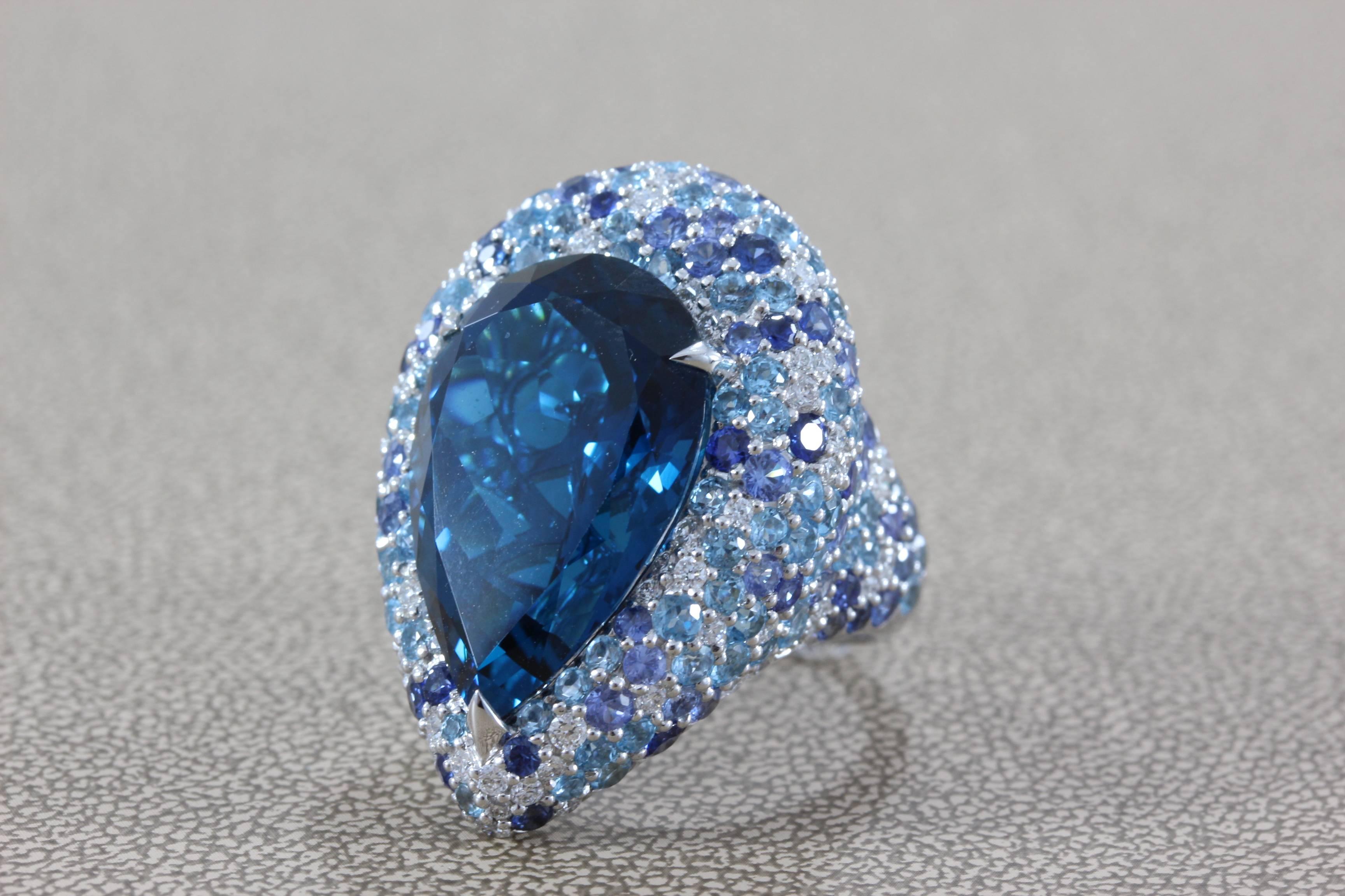 Women's Blue Topaz Diamond Sapphire Gold Cocktail Ring