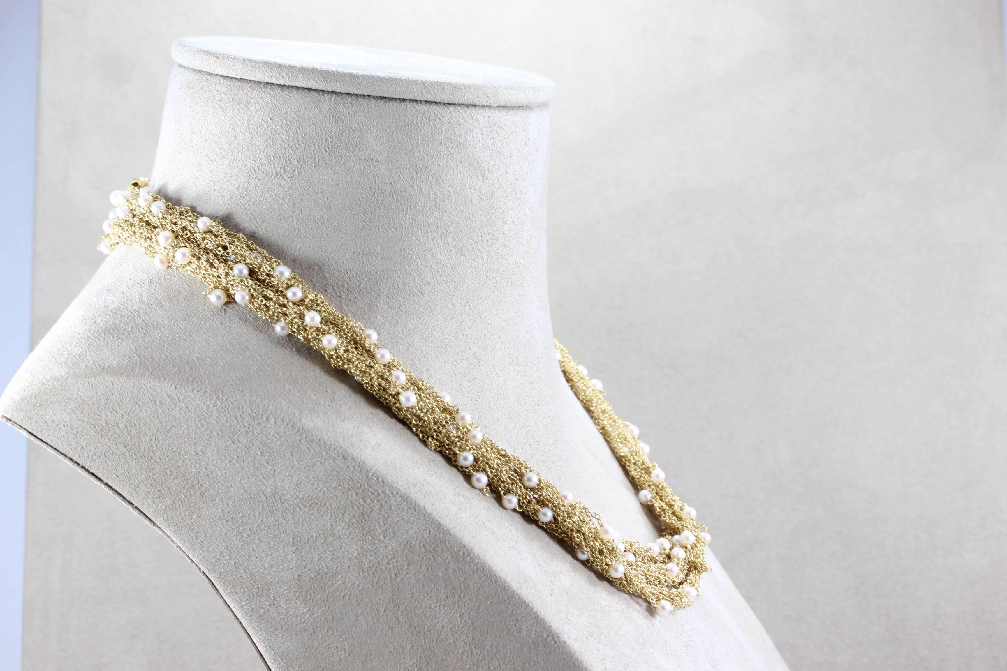 Italienische Mid-Century-Halskette aus Perlengeflecht und Gold Damen im Angebot