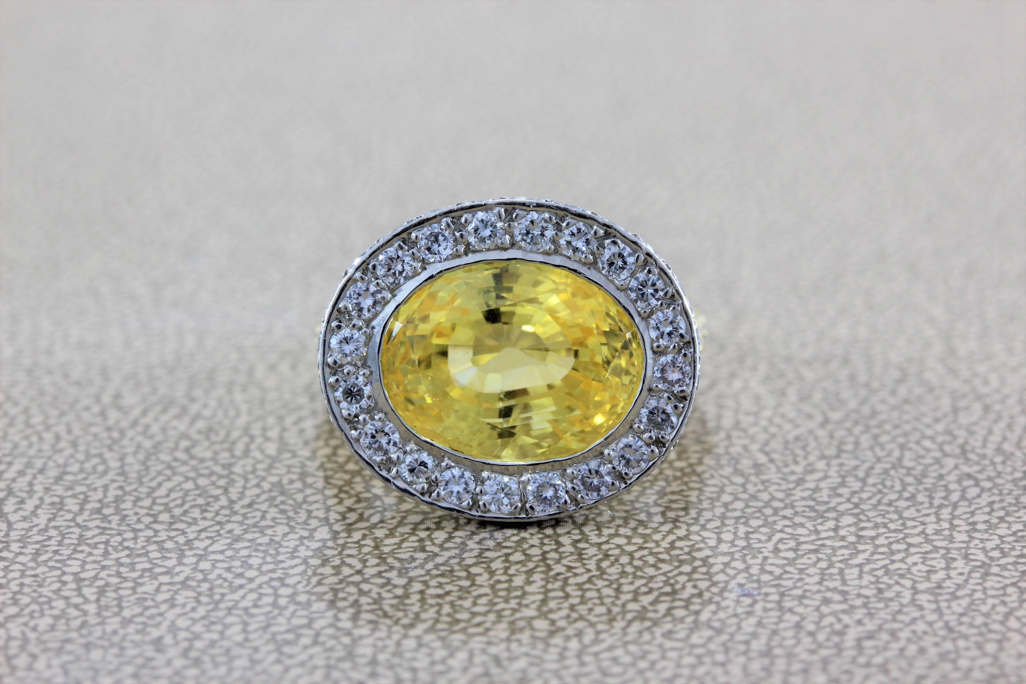 GIA Certified Yellow Sapphire Diamond Gold Platinum Cocktail Ring In New Condition In Beverly Hills, CA