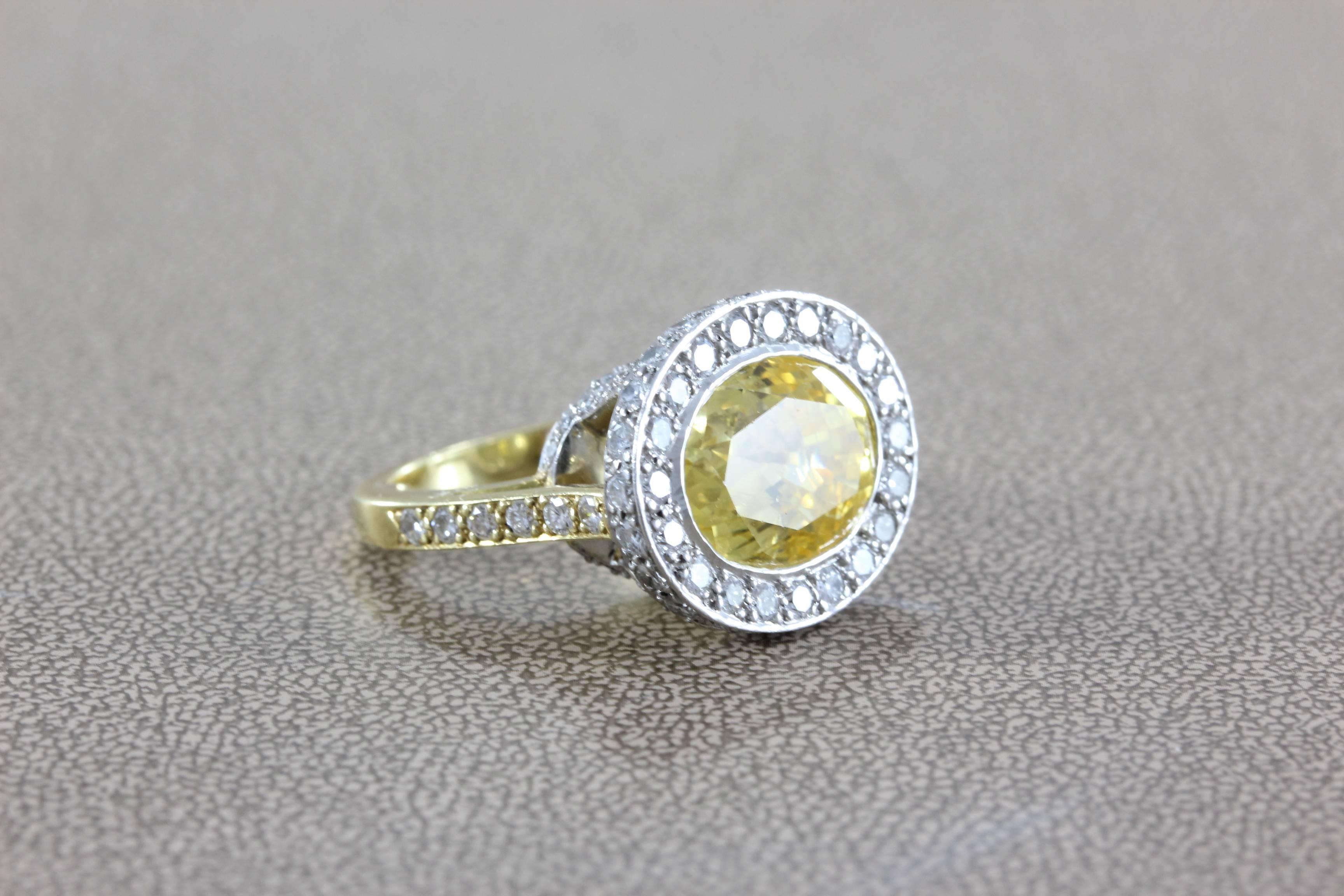 Women's GIA Certified Yellow Sapphire Diamond Gold Platinum Cocktail Ring