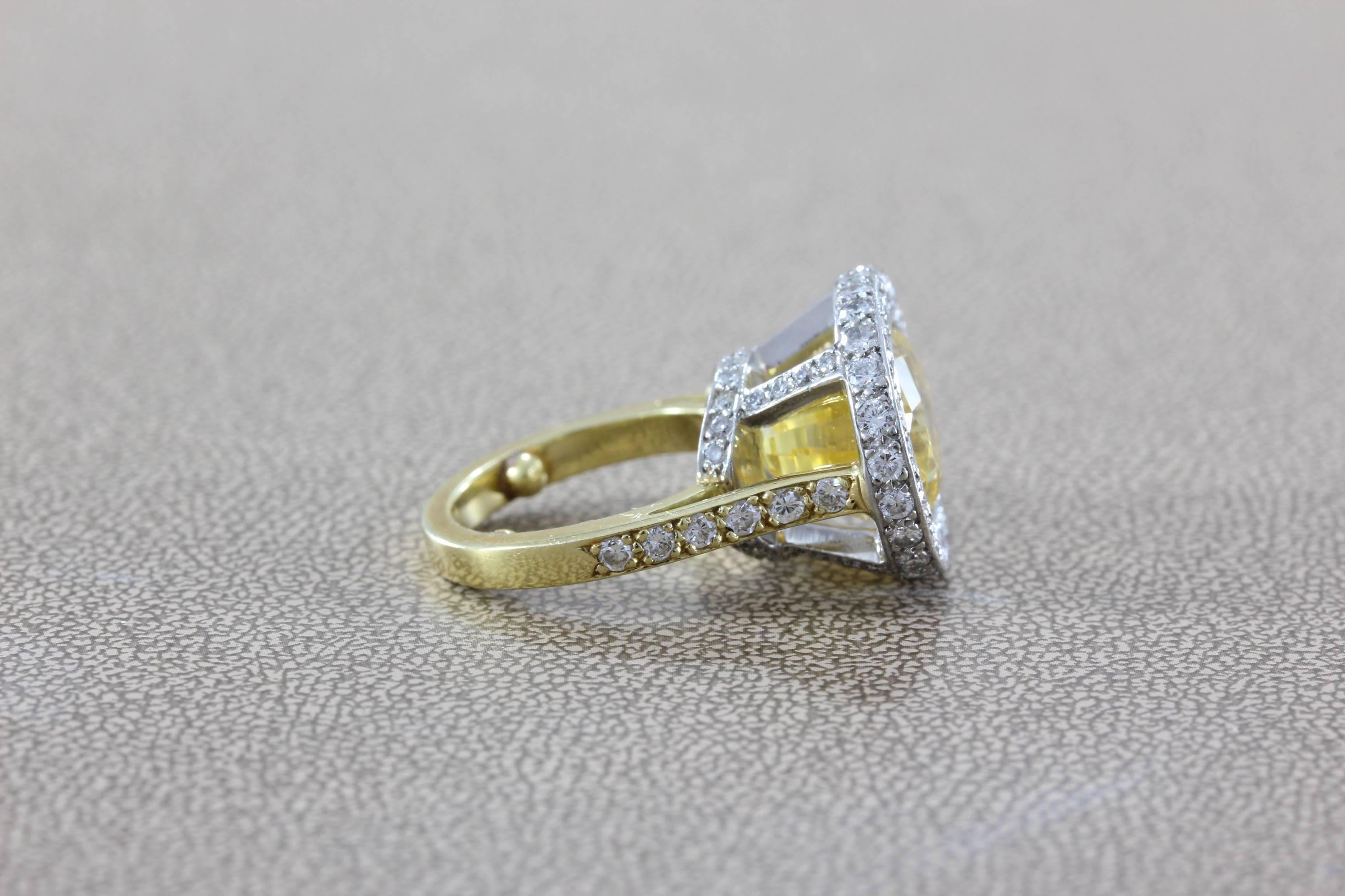 GIA Certified Yellow Sapphire Diamond Gold Platinum Cocktail Ring 1