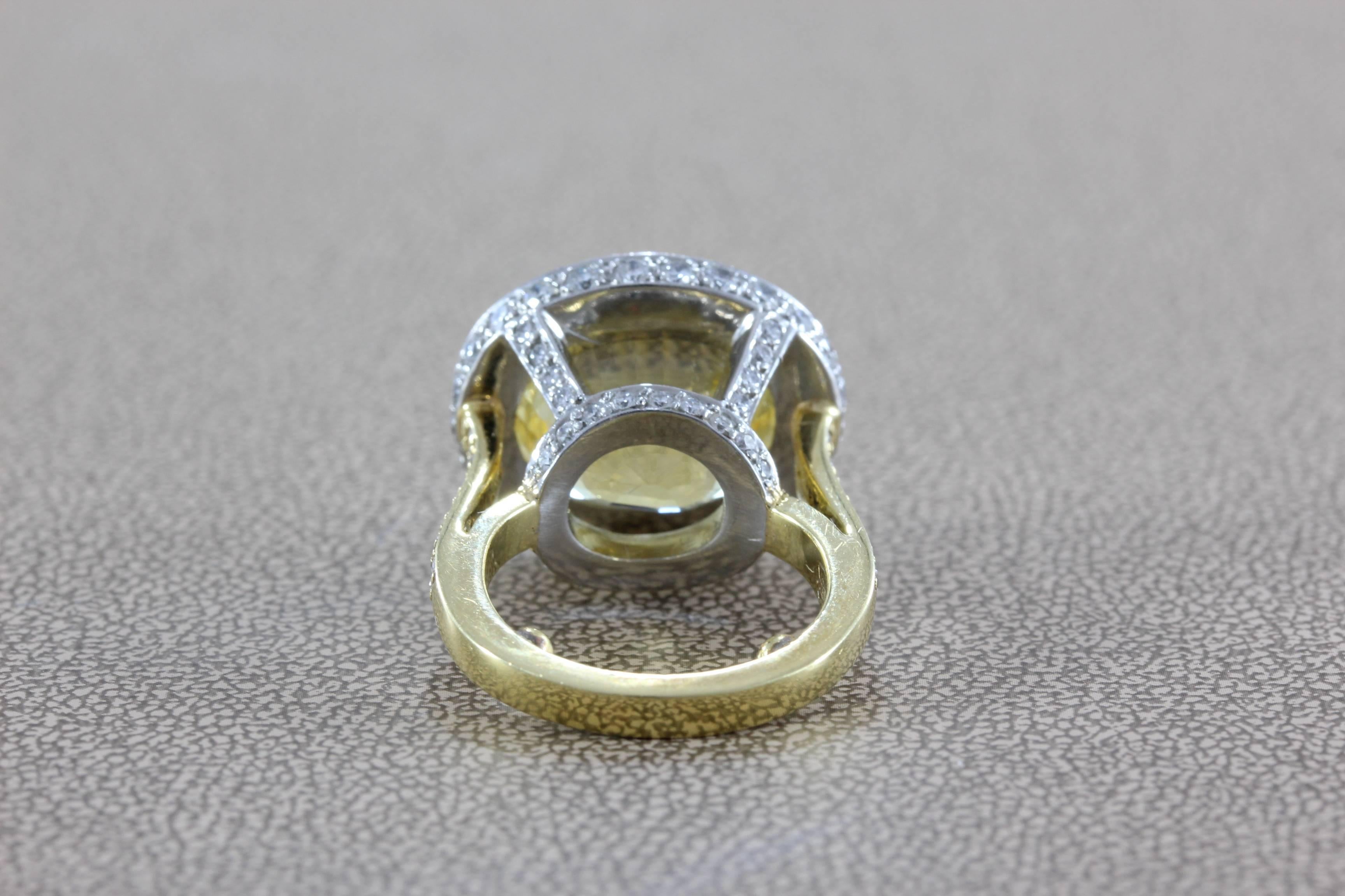 GIA Certified Yellow Sapphire Diamond Gold Platinum Cocktail Ring 2