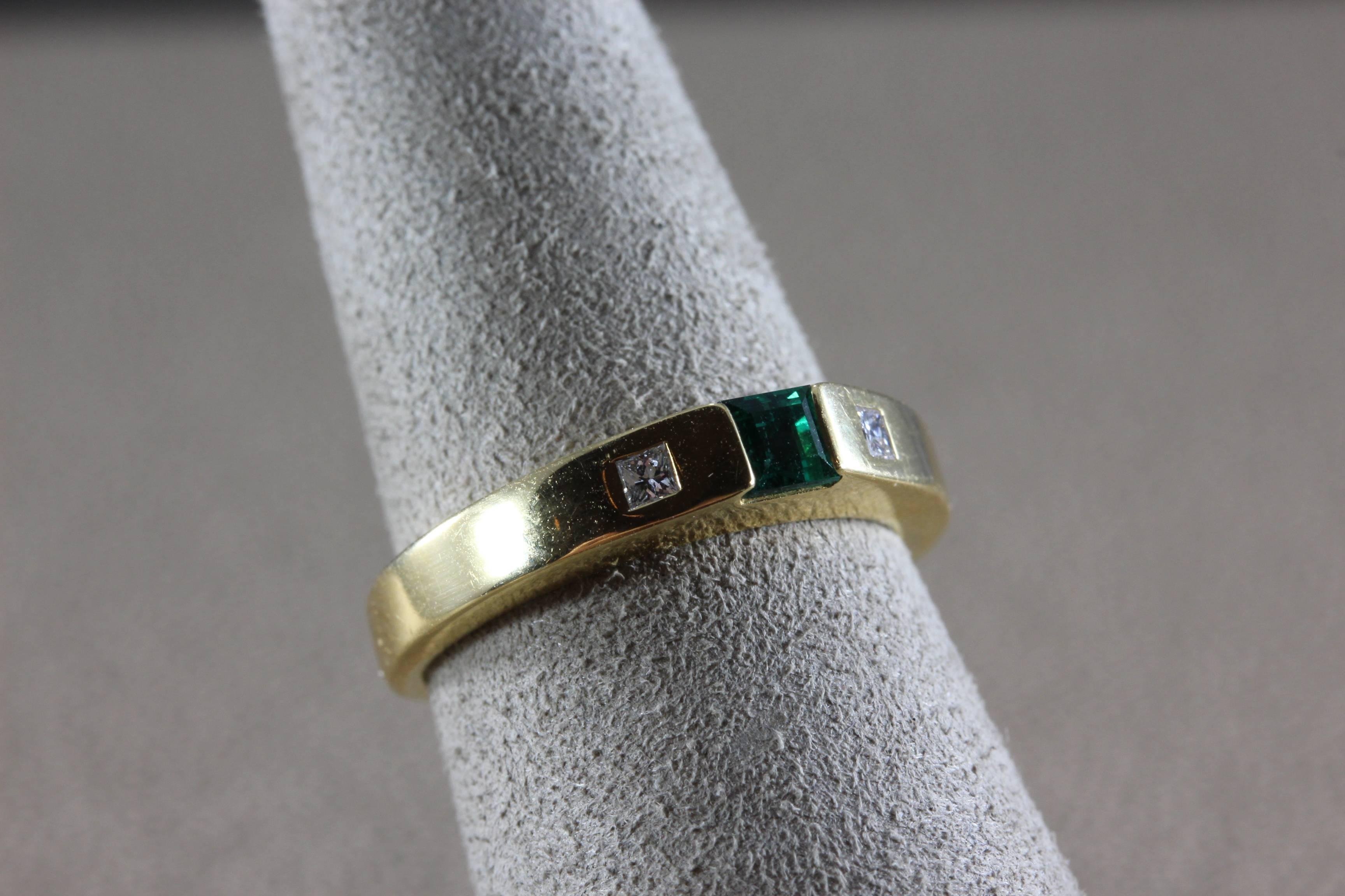 Tiffany & Co. Emerald Diamond Gold Band Ring In Excellent Condition In Beverly Hills, CA
