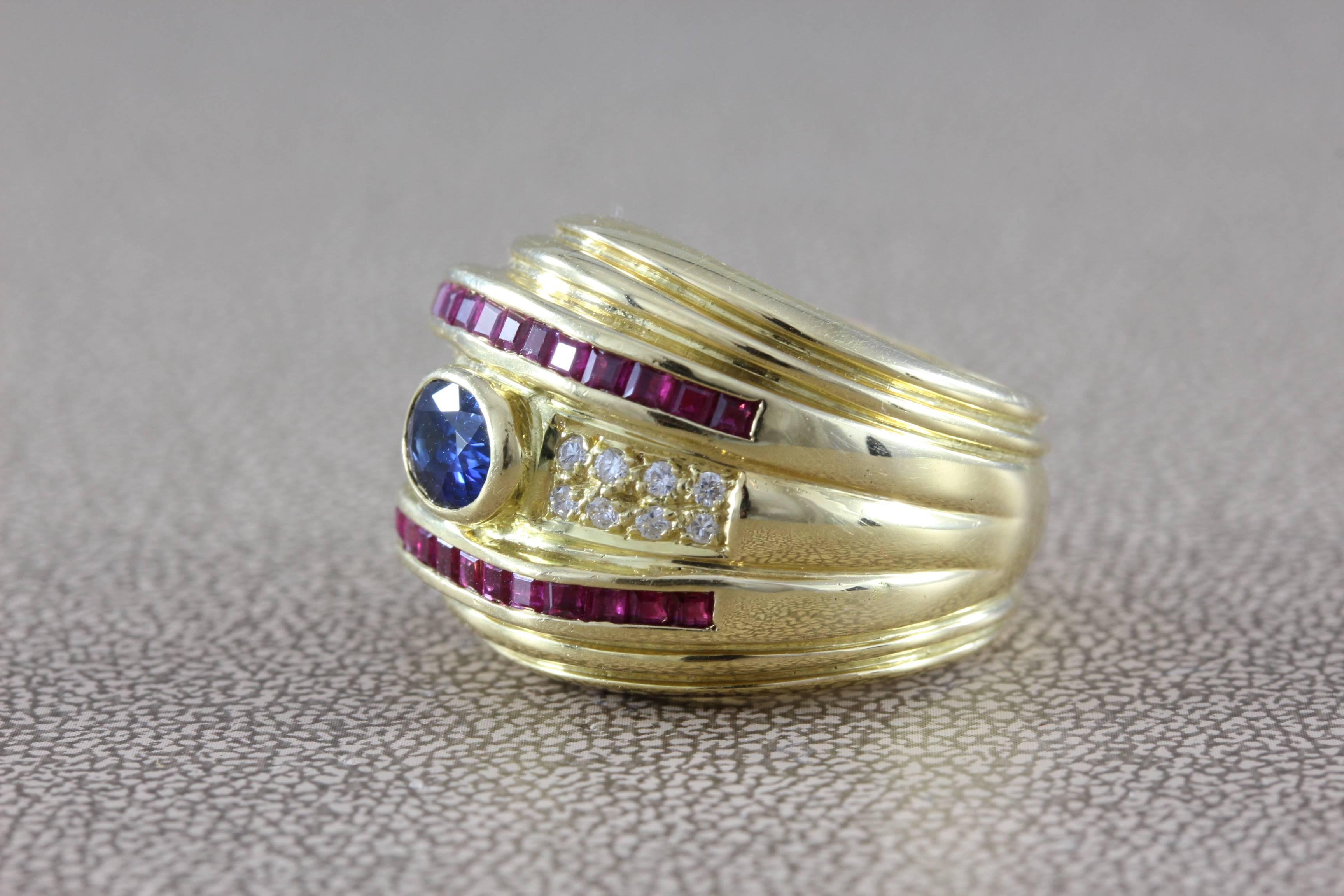 Sapphire Ruby Diamond Gold Ring In New Condition In Beverly Hills, CA