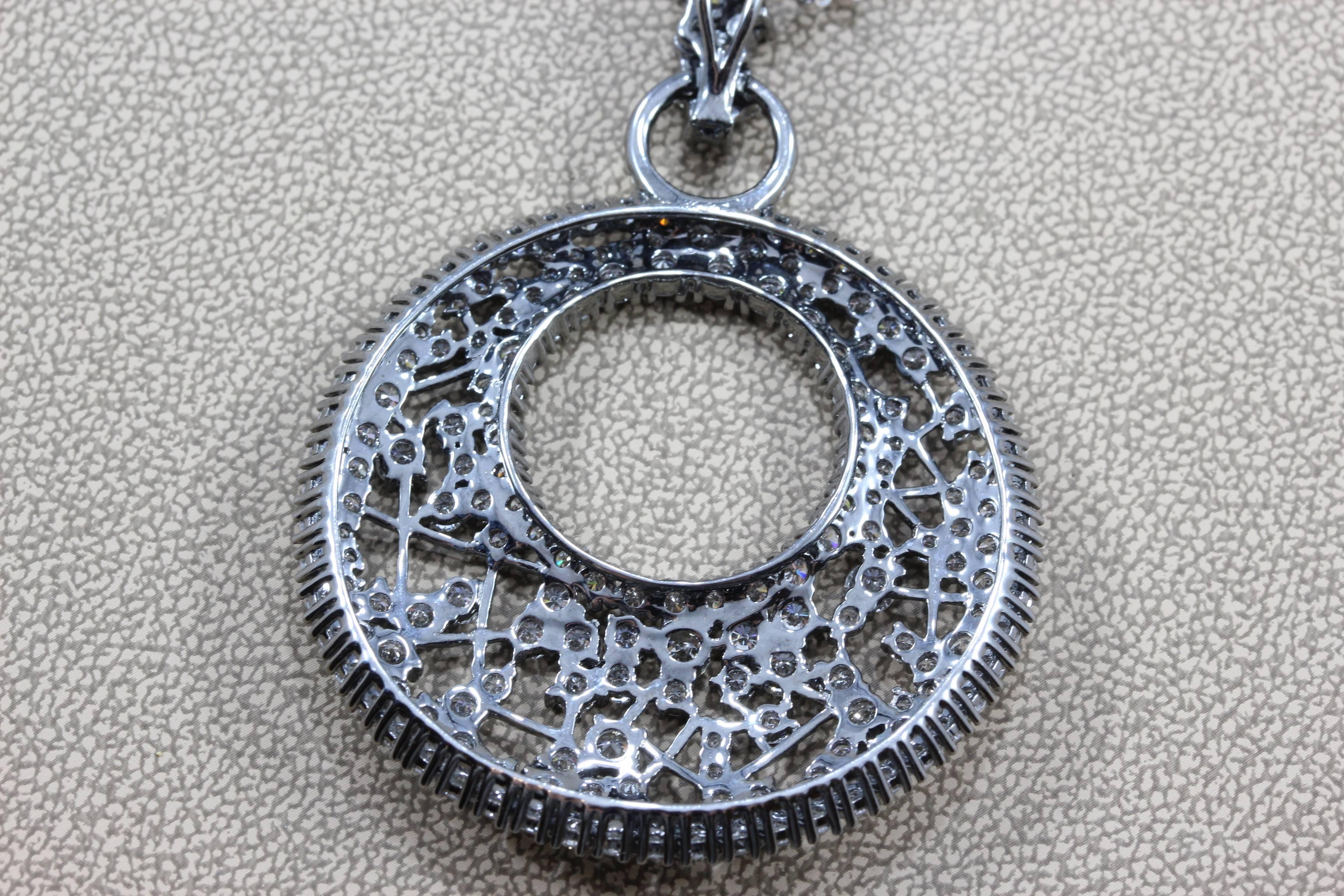 Women's or Men's Diamond Cluster Design Black Rhodium Gold Pendant Necklace