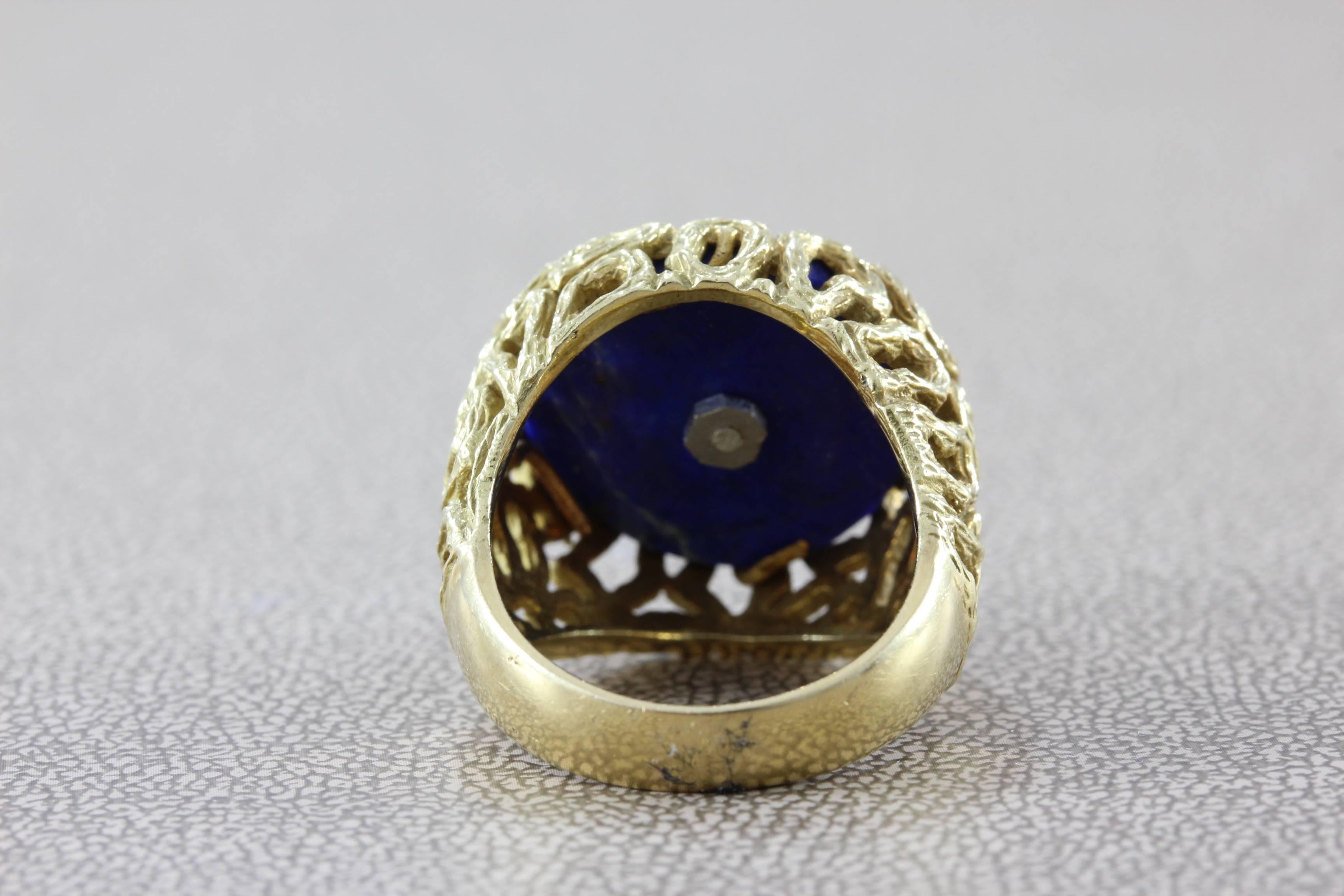 Women's Lapis Lazuli Diamond Cluster Gold Ring