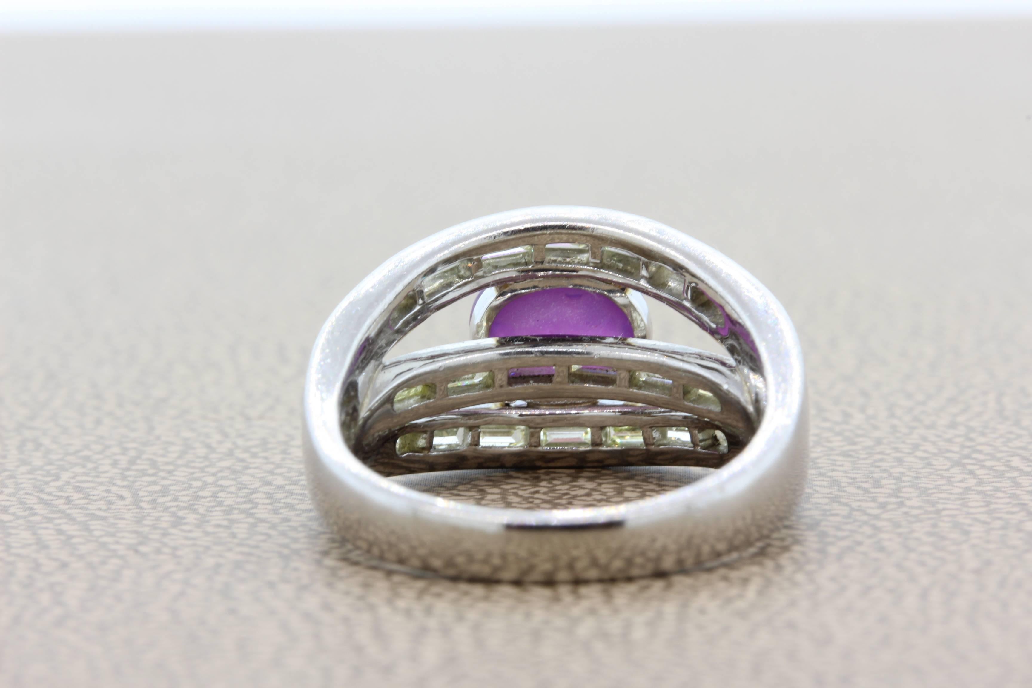 Women's or Men's Star Ruby Diamond Platinum Ring For Sale
