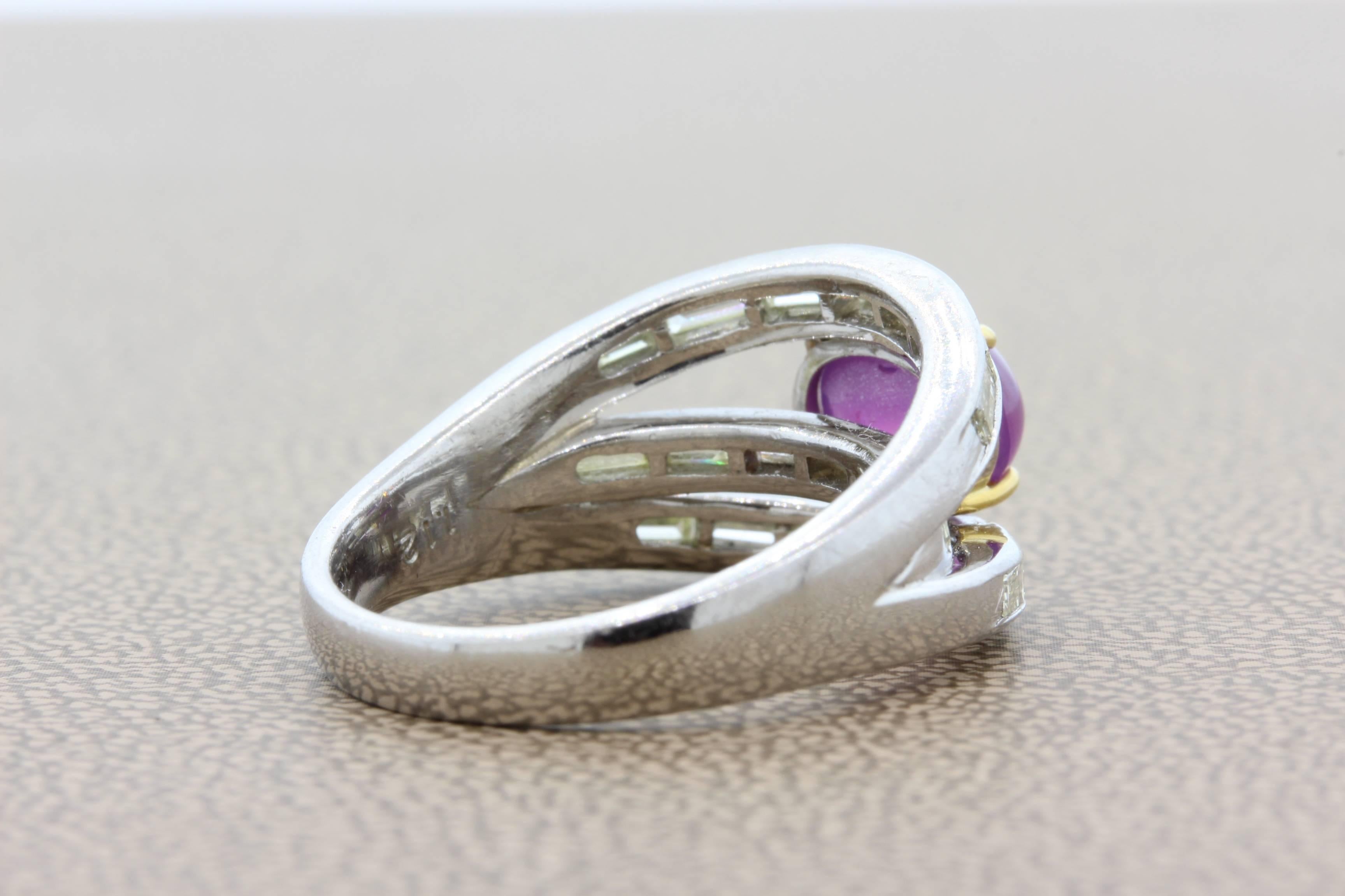 Women's or Men's Star Ruby Diamond Platinum Ring For Sale