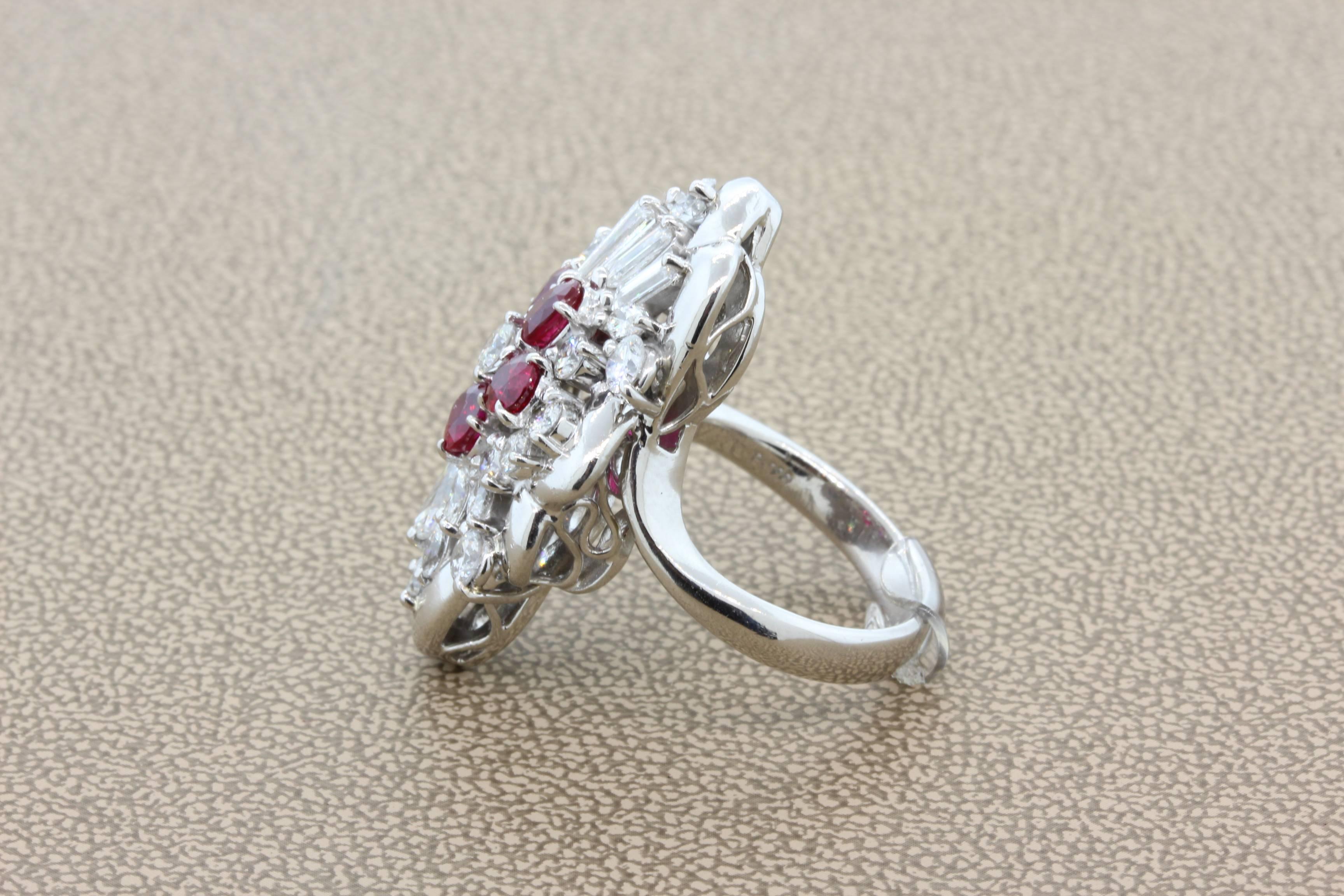 Mixed Cut Ruby Diamond Platinum Cocktail Ring For Sale