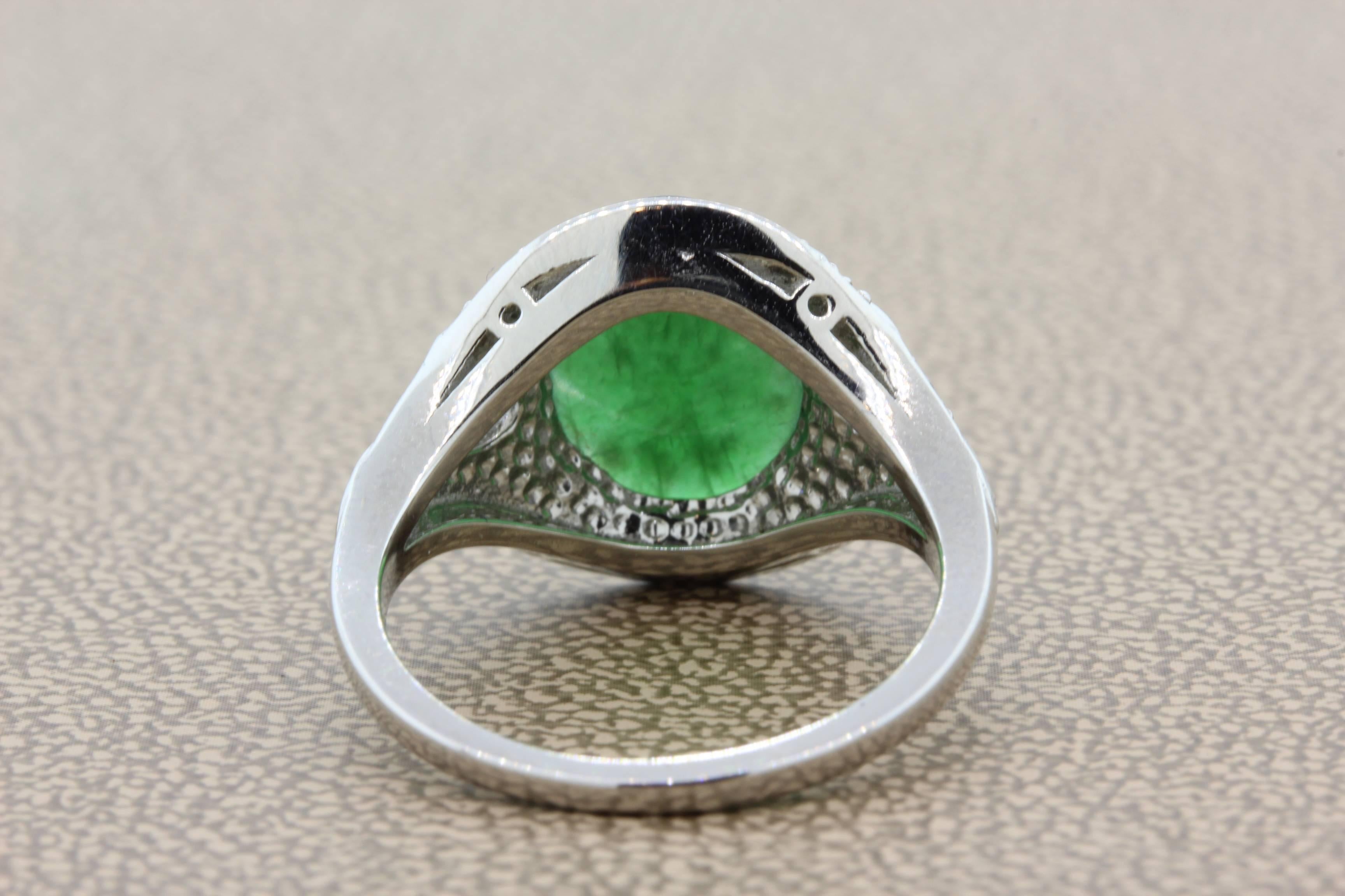 Jadeite Jade Diamond Platinum Ring 1