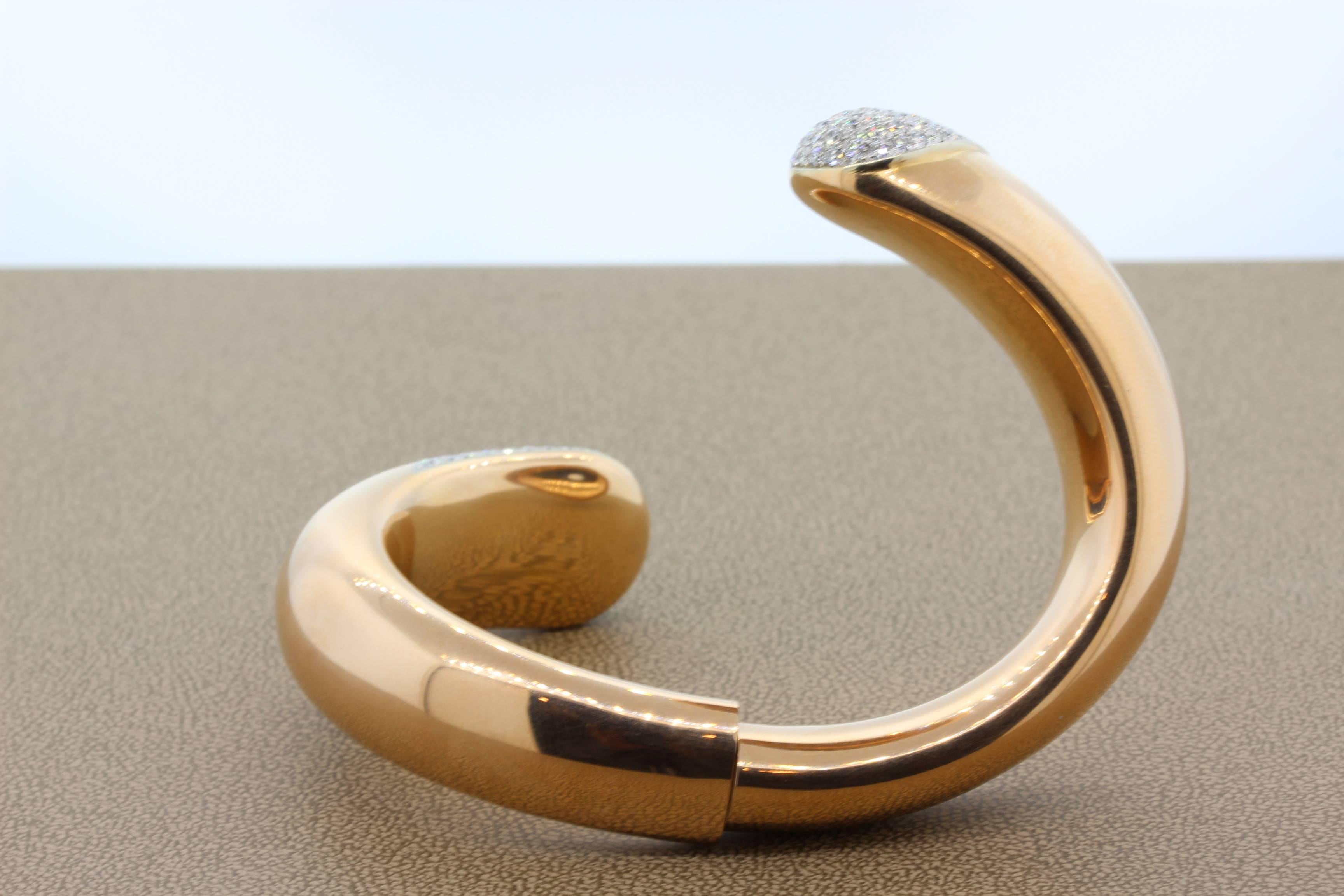 Round Cut Large Diamond Gold Cuff Bracelet For Sale