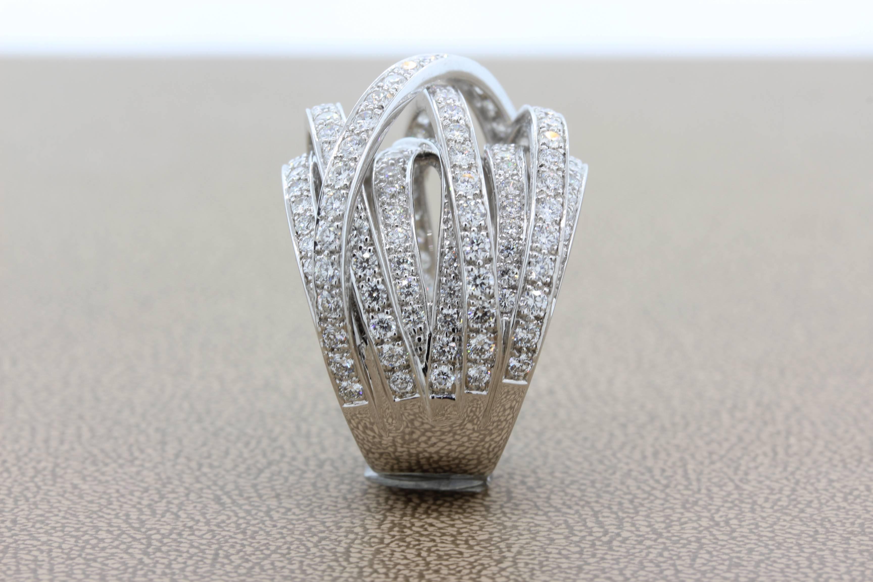 Women's or Men's Diamond Gold Crossover Cocktail Ring