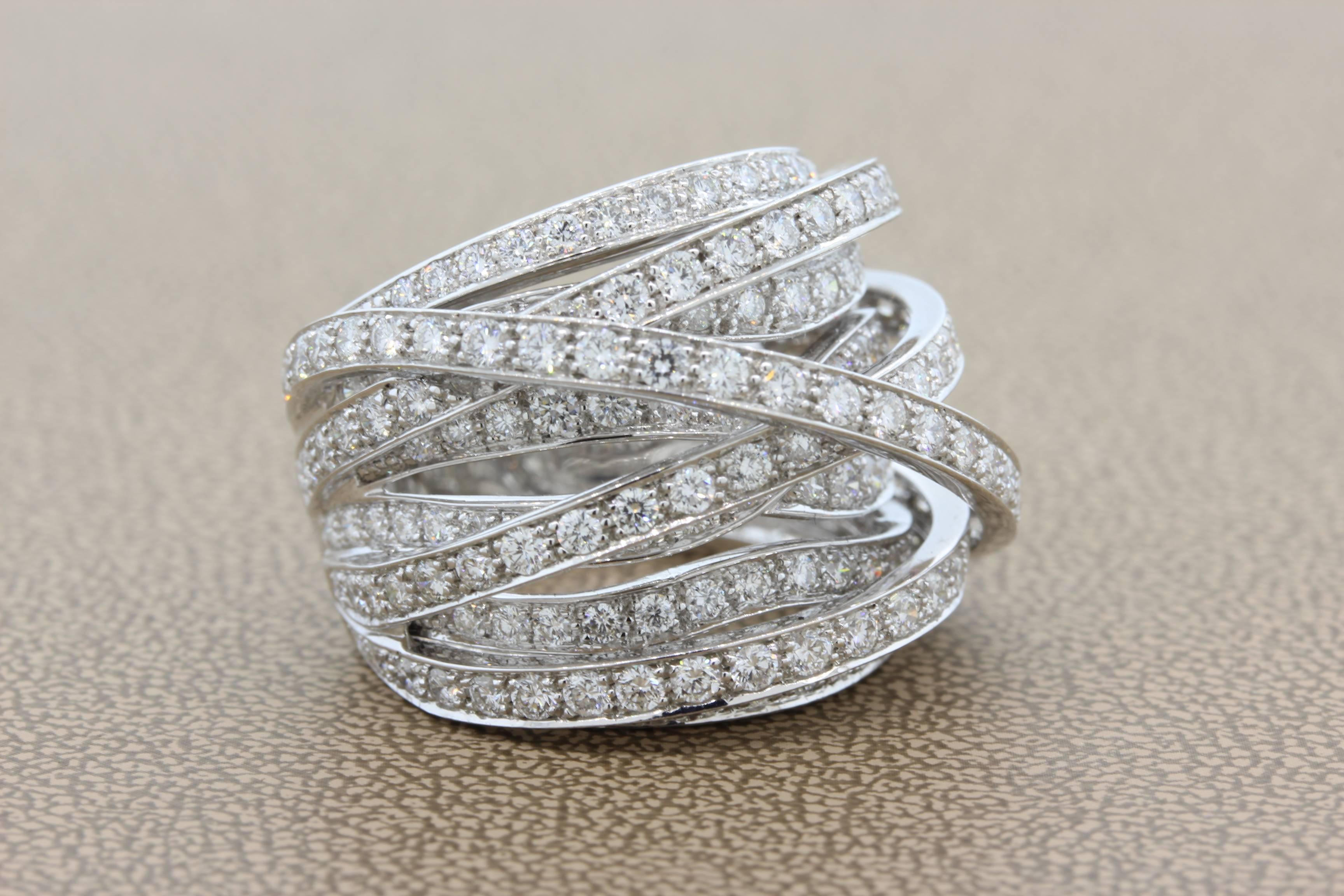 Modern Diamond Gold Crossover Cocktail Ring