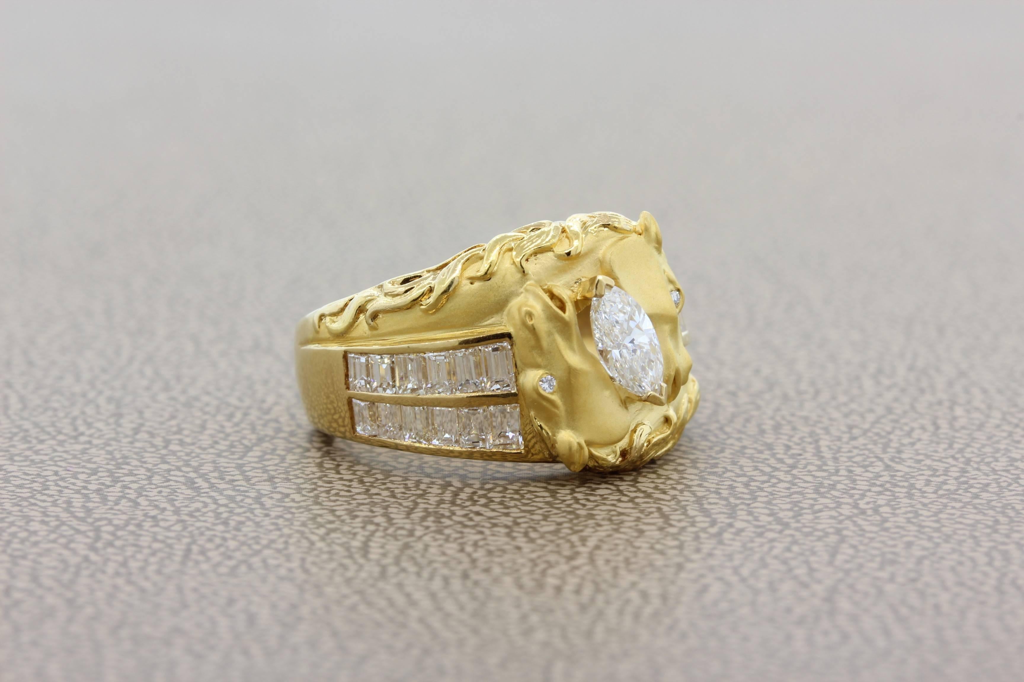 Marquise Cut Carrera y Carrera Diamond Gold Stallion Ring