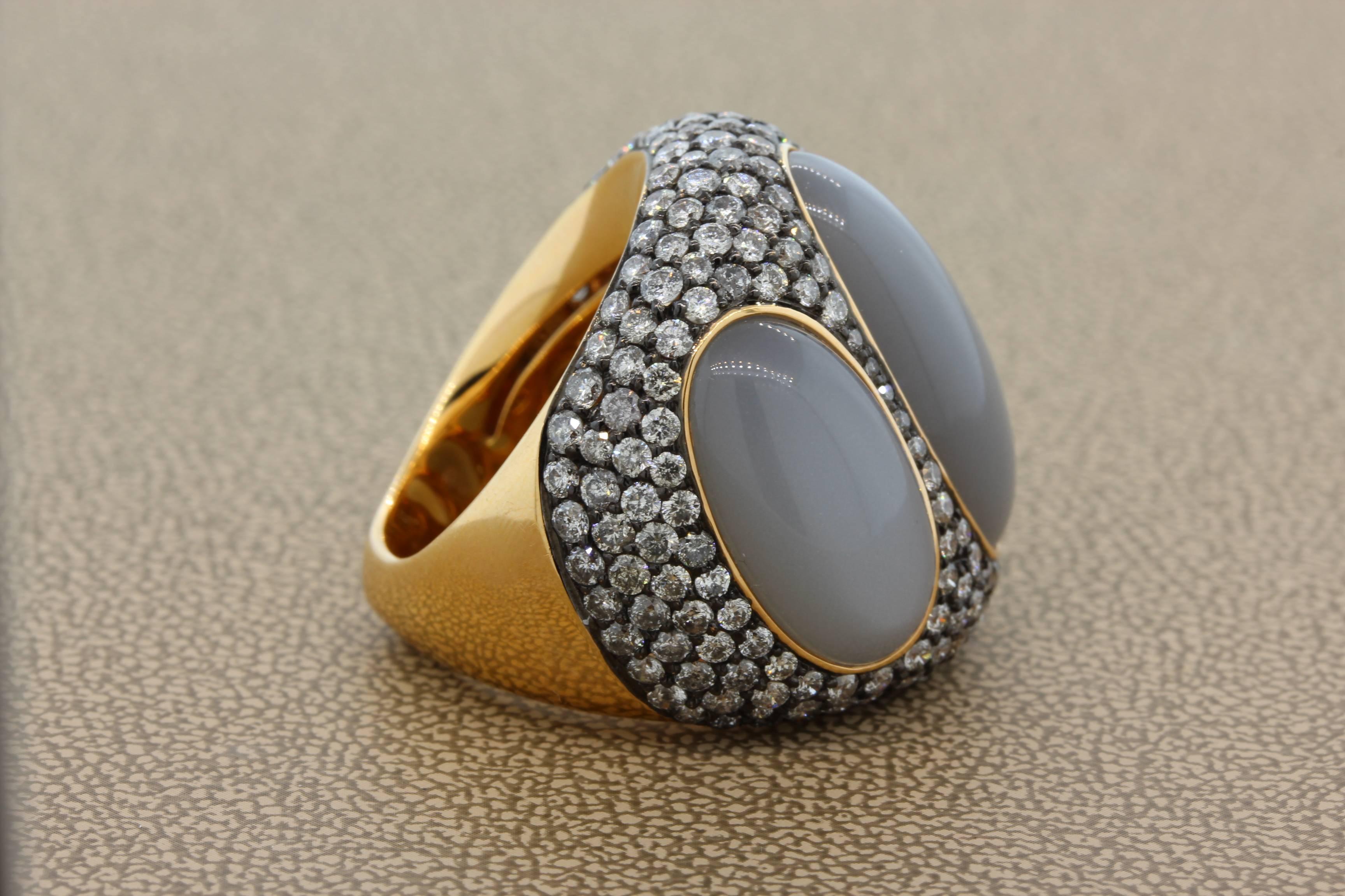 Contemporary Moonstone Diamond Gold Cocktail Ring 