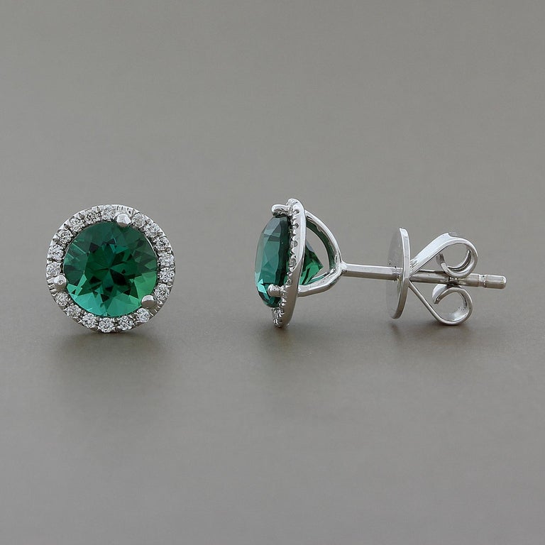 Green Tourmaline Diamond Gold Stud Earrings At 1stdibs Green Tourmaline Diamond Gold Stud Earrings In New Condition For Beverly Hills Ca