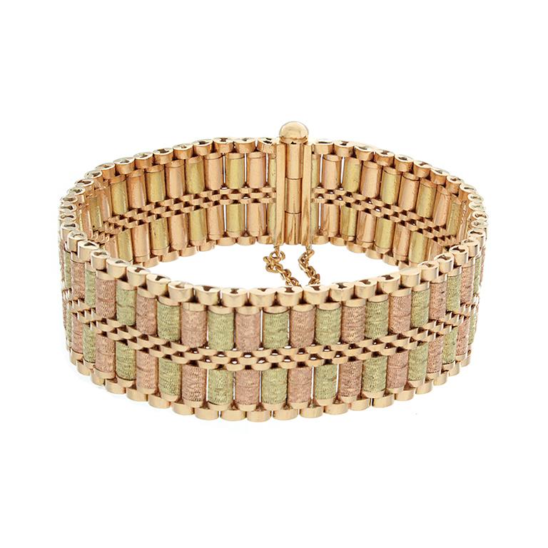 Iranian Two-Tone Textured Gold Bracelet For Sale