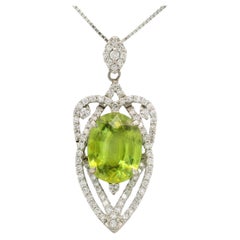 4.18 Carat Sphene Diamond Halo Platinum Pendant Necklace