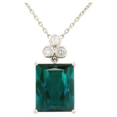 5.91 Carat Indicolite Tourmaline Diamond Platinum Pendant Necklace