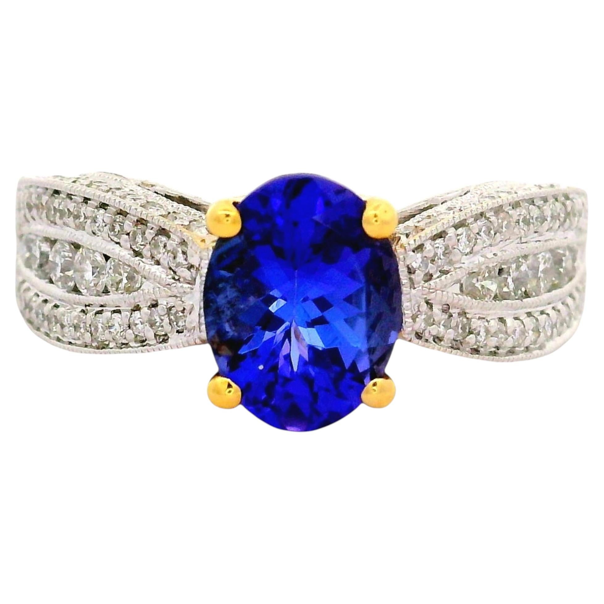 Tansanit-Diamant-Ring aus 18-karätigem Bicolor-Gold