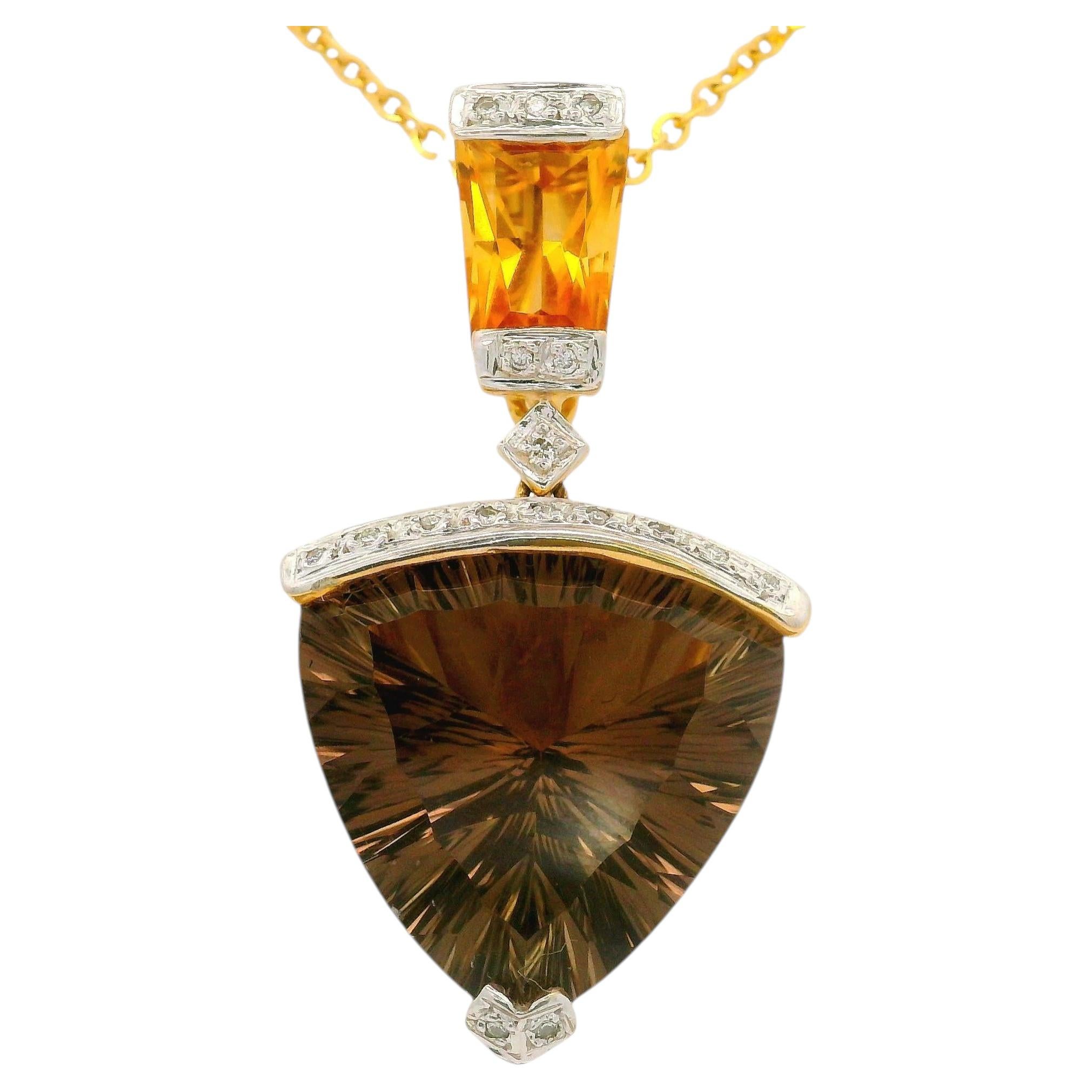 Bellarri Anhänger-Halskette aus Rauchquarz, Citrin und Diamanten in 18-karätigem Gelbgold im Angebot