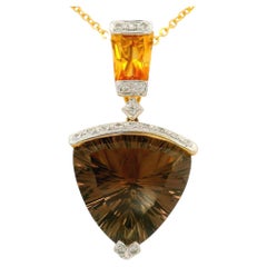 Bellarri Smokey Quartz Citrine Diamond 18K Yellow Gold Pendant Necklace