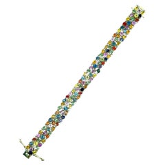 Mehrfarbiger Saphir Diamant 14K Gelbgold Flexibles Armband