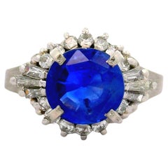 4.62 Carat No-Heat Ceylon Blue Sapphire Diamond Platinum Ring, GIA Certified