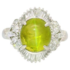 4.18 Carat Cats Eye Chrysoberyl Diamond Platinum Ring