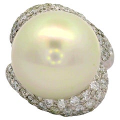 14.5 MM South Sea Pearl Diamond 18K White Gold Ring