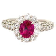 1.03 Carat No-Heat Burmese Ruby Diamond Platinum Halo Ring, AGL Certified