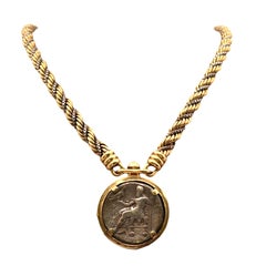French Retro 18K Two-Tone Gold with Silver Antique Coin Braided Necklace
