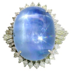 27.98 Carat Blue Star Sapphire Diamond Platinum Star-Burst Cocktail Ring