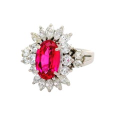 Red Spinel Diamond Platinum Starburst Ring