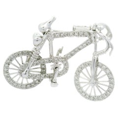 Diamond 18K White Gold Bicycle Brooch