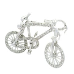 Diamond 18K White Gold Bicycle Brooch
