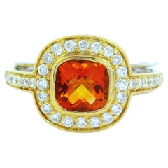 Vintage Citrine Diamond 18K Two-Tone Halo Ring
