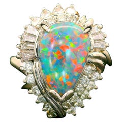Australian Black Opal Diamond Platinum Ring
