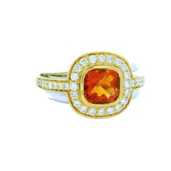 Vintage Citrine Diamond 18K Two-Tone Halo Ring