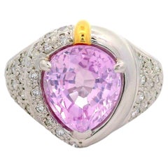 5.06 Carat Pink Sapphire Diamond Platinum Ring, GIA Certified