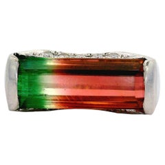 Vintage 6.11 Carat Watermelon Tourmaline Diamond Platinum Ring