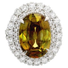 7.41 Carat Sphene Diamond Platinum Double-Halo Ring