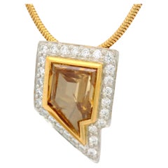 Vintage 2.26 Carat Cognac Diamond 18k Gold & Platinum Pendant Necklace