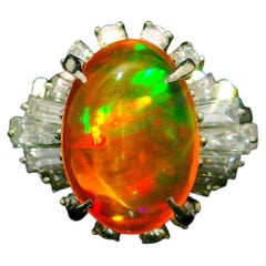 Vintage Mexican Fire Opal Diamond Platinum Ring