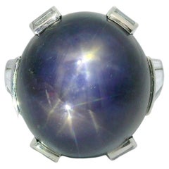 Art Deco Star Sapphire Diamond Platinum Ring