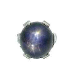 Art Deco Star Sapphire Diamond Platinum Ring
