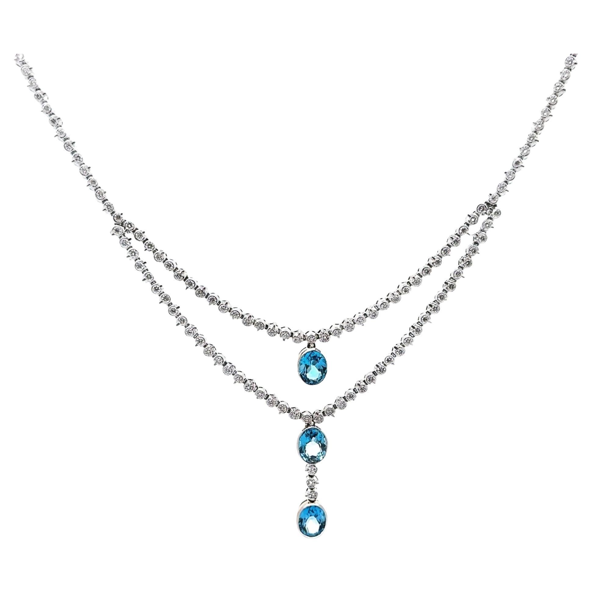 Swiss Topaz Diamond Gold Double-Layer Necklace For Sale